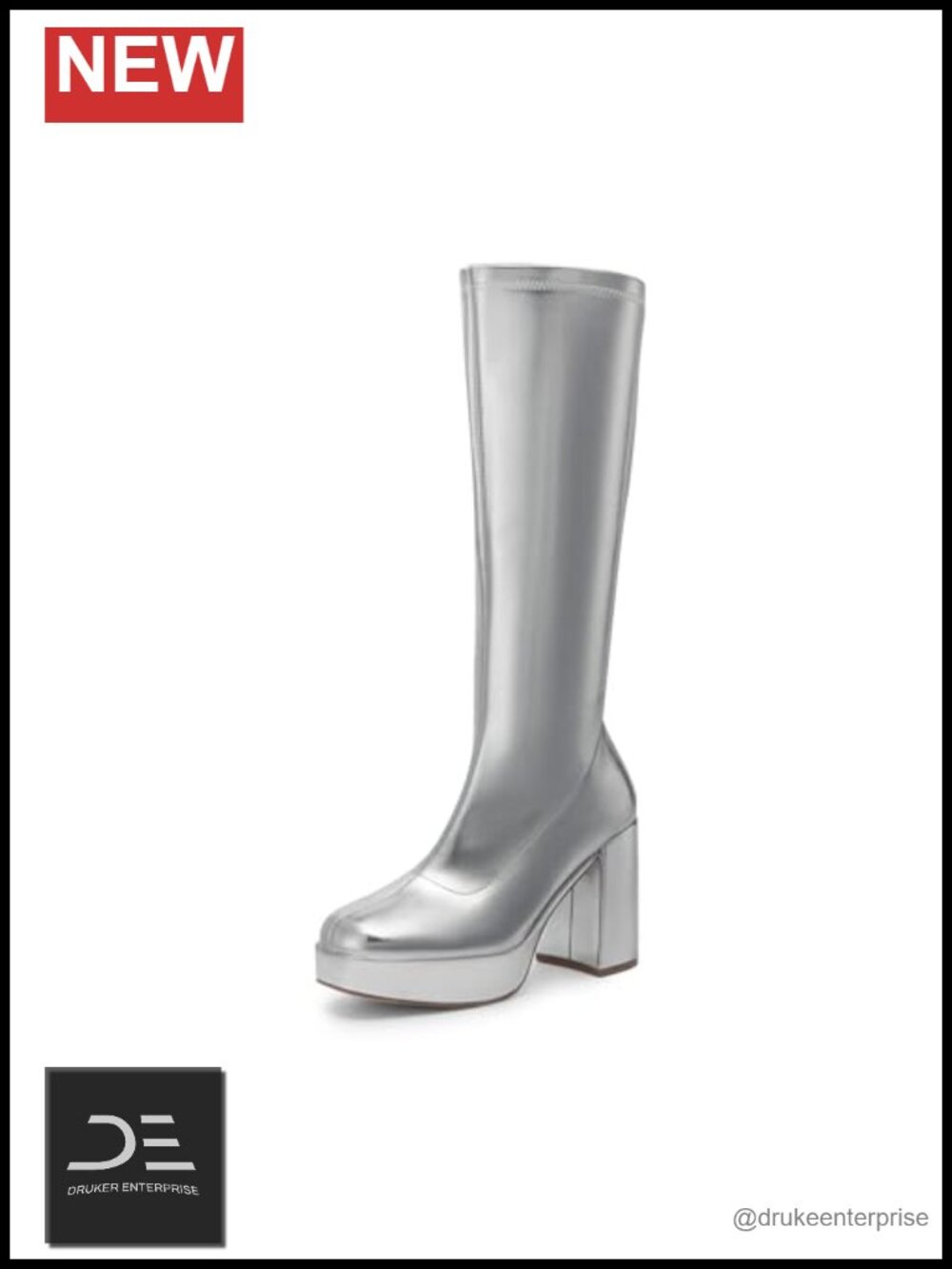 Chunky Heeled Knee High Boots with Platform - Faux Leather Gogo Boots